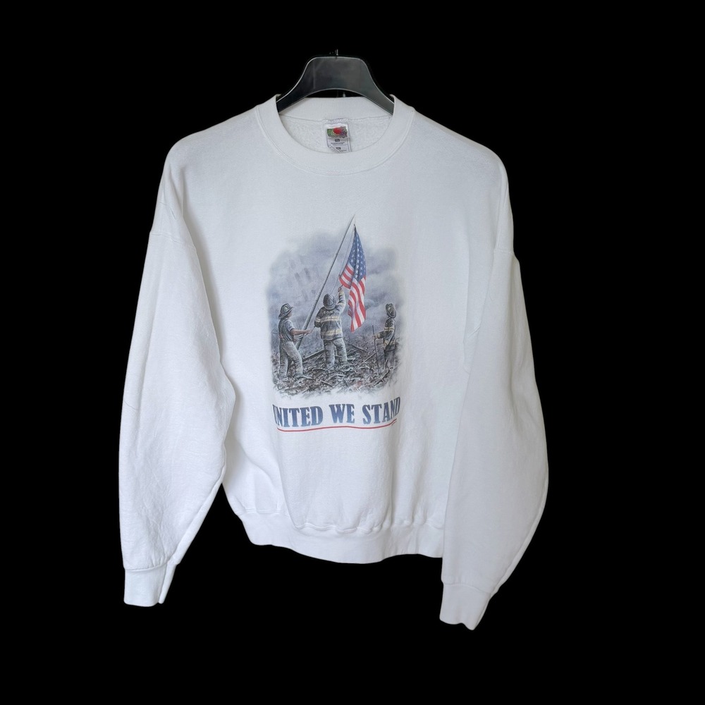 Vintage 9/11 United We Stand Firefighter Sweatshirt White XL Mens